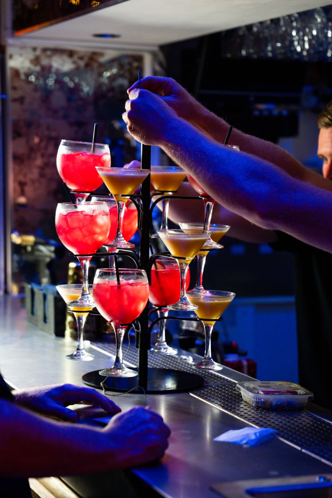 Cocktail tree being prepared at the bar